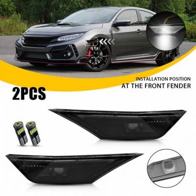 2 шт. Для Honda Civic 2016-2021 Передний светодиодный боковой маркер бампера Задымленный Белый светодиод EOA