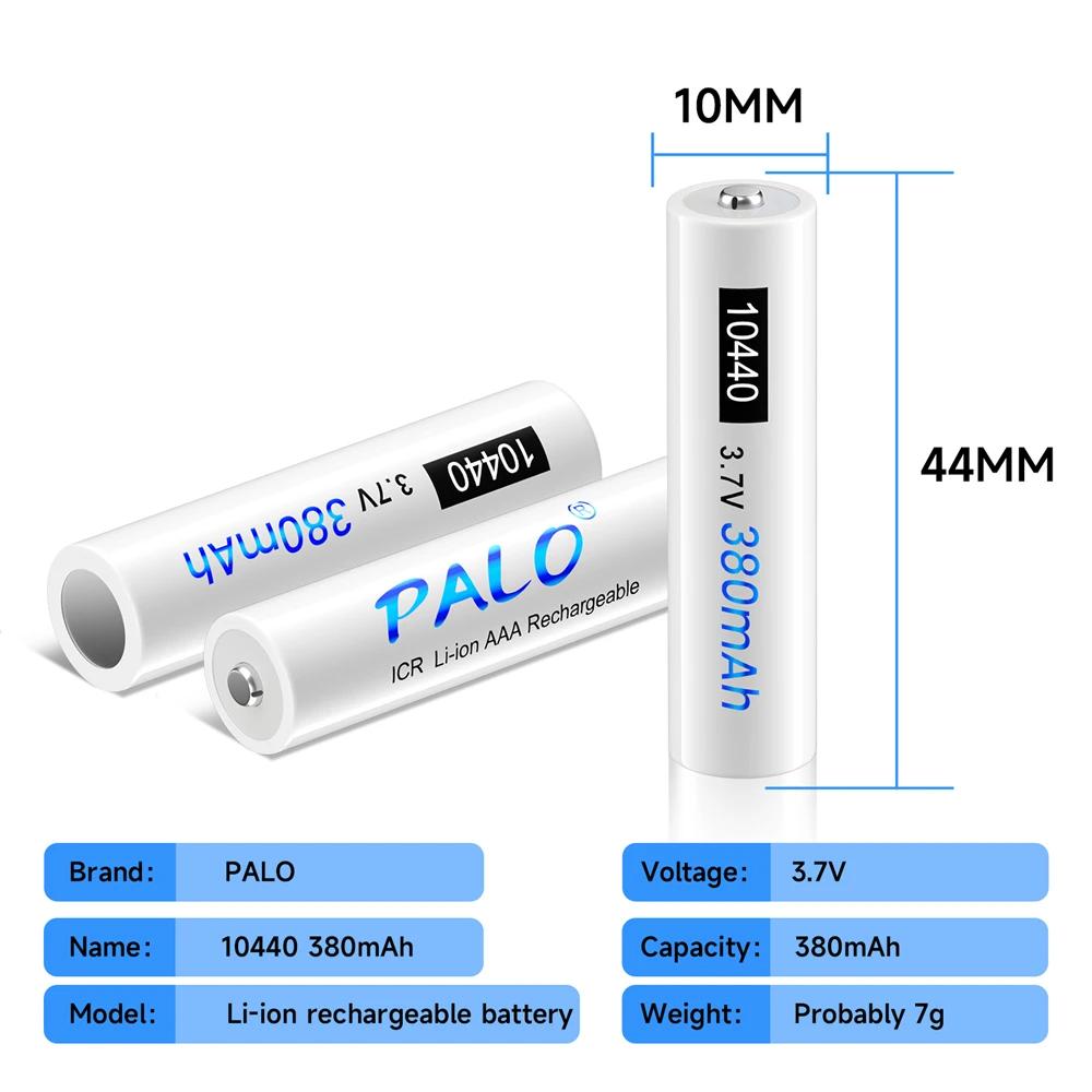 PALO 10440 Литий-ионная аккумуляторная батарея AAA 10440 3,7 В 380 мАч литиевая батарея кнопка сверху для фонарика камеры