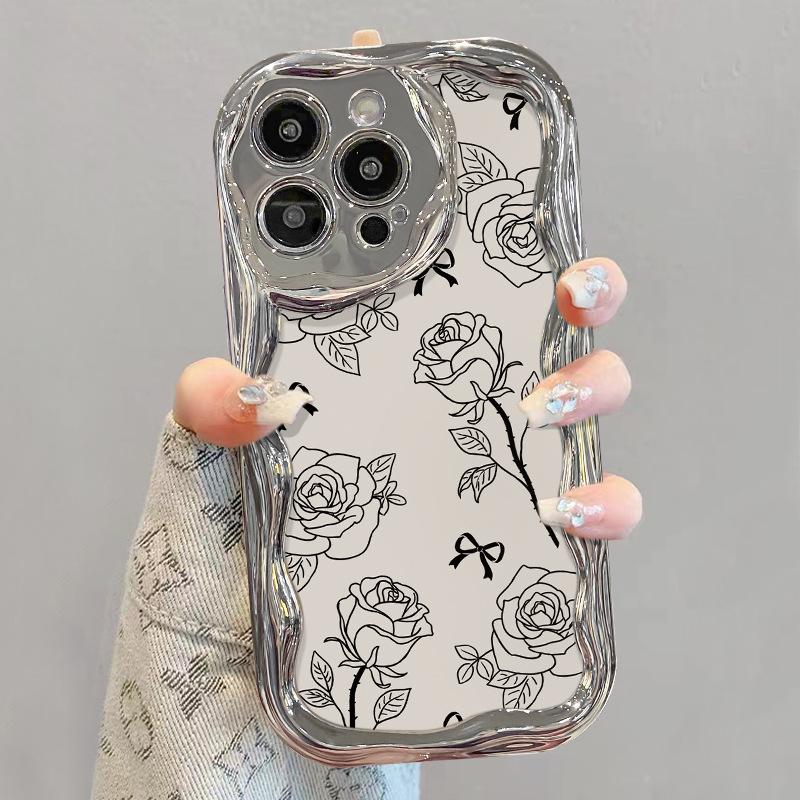 Line Rose Chain подходит для Apple 15promax чехол для мобильного телефона iPhone13/12 гальванизированный серебряный узор Xs полный пакет