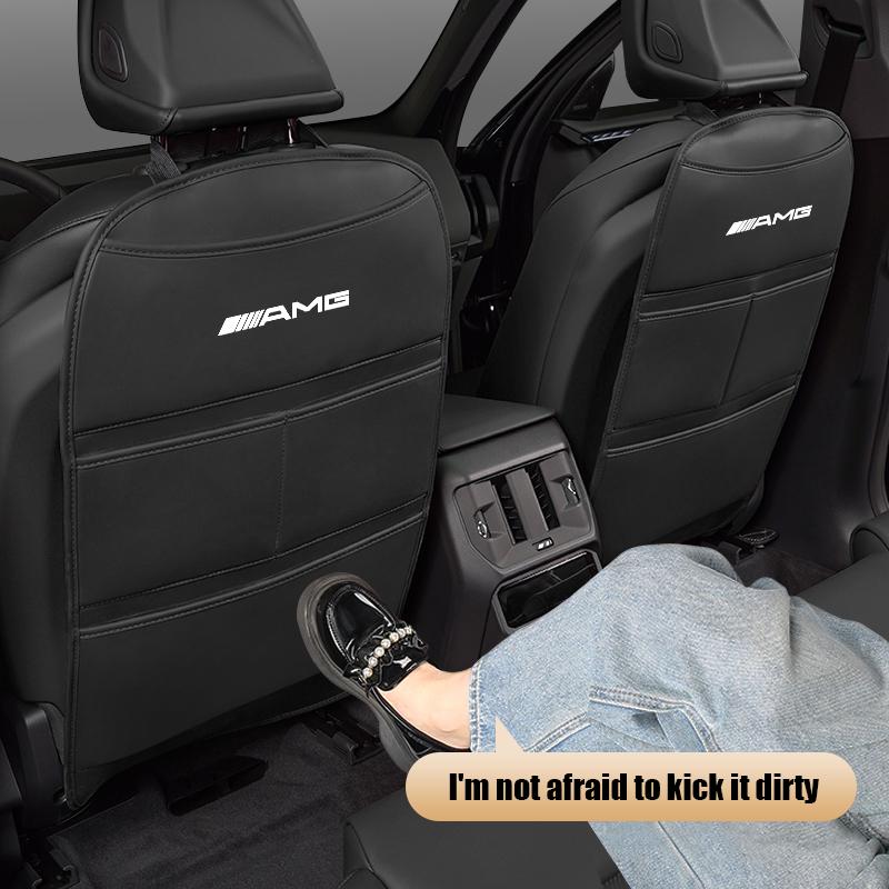 Car Seat Back Protector Anti-Kick Mats PU Leather Anti Dirty Pad With Storage Auto Accessories For Mercedes Benz AMG A B C E G IL1