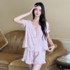 Simple Ethnic Style Pajamas Women's  Summer New Ice Silk Short-sleeved Shorts Two-piece Suit Home Clothes Women