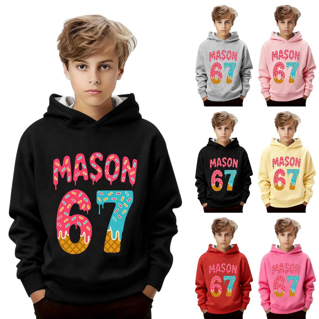 Детская мода Принтованный пуловер Повседневный с длинным рукавом Свитшот с круглым вырезом и капюшоном