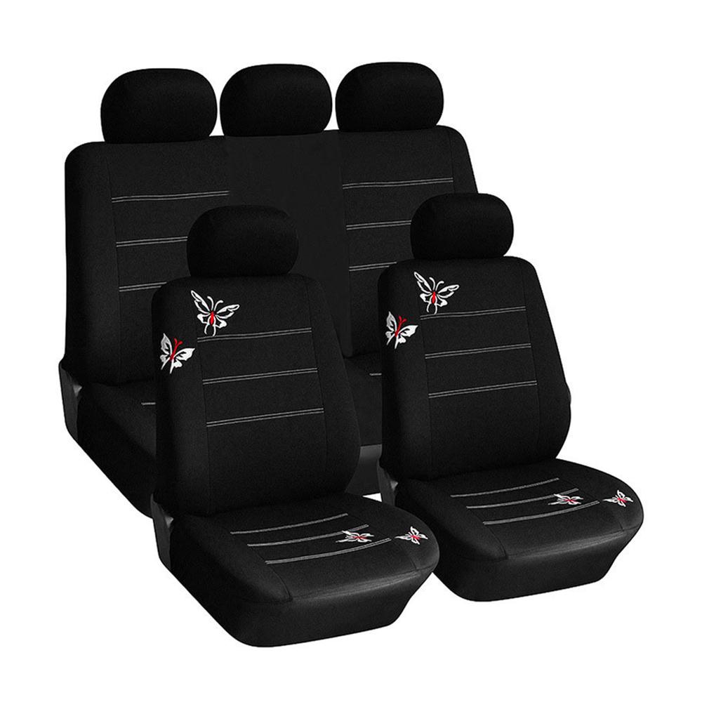 Butterfly Embroidery 4/9Pcs Set Car Covers Mat Protect Universal Fit Truck Suv Van Car Seat Protector Cushion Front Rear Car Seat Covers Set