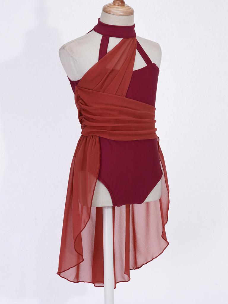 Детское гимнастическое танцевальное платье без рукавов для девочек, шифоновый лиф с рюшами, купальник, танцевальная одежда, костюм