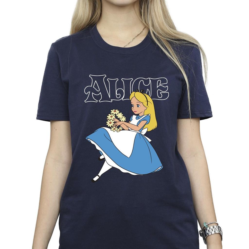 Disney Womens/Ladies Alice In Wonderland Flowers Cotton Boyfriend T-Shirt