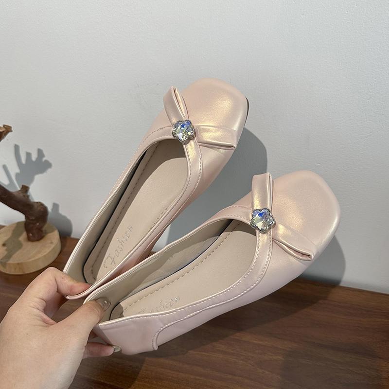 Модные французские нежные 2025 туфли Мэри Джейн с бантом и стразами для женщин, мягкие балетки слипоны, одинарные
