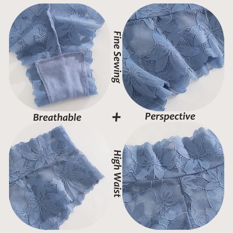 3 шт./комплект Женские трусики с высокой талией Женские сексуальные кружевные прозрачные стринги Дышащие однотонные мягкие трусики