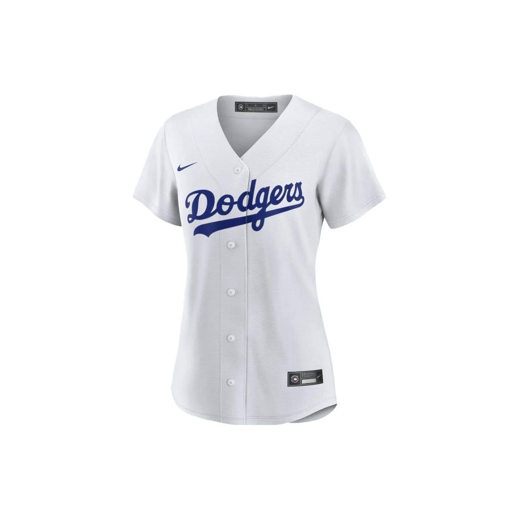Nike Los Angeles Dodgers Letter Print V-Neck Short Sleeve T-Shirt Women Tops White T773LDWHLD7-B35