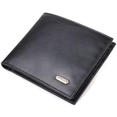 Качественный мужской кошелек в два сложения из натуральной гладкой кожи CANPELLINI Purse 21579 Черный