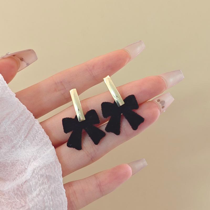 2025 Festive Red Flocked Bow Earrings for Women