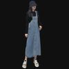 2024 Autumn/Winter Korean Retro Washed Denim Midi Skirt - Loose Fit Overalls for Women Students