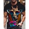 Summer Round Neck Colorful Animal Giraffe Pattern 3D Print Top Fashionable Casual Short Sleeved Men's T-shirts