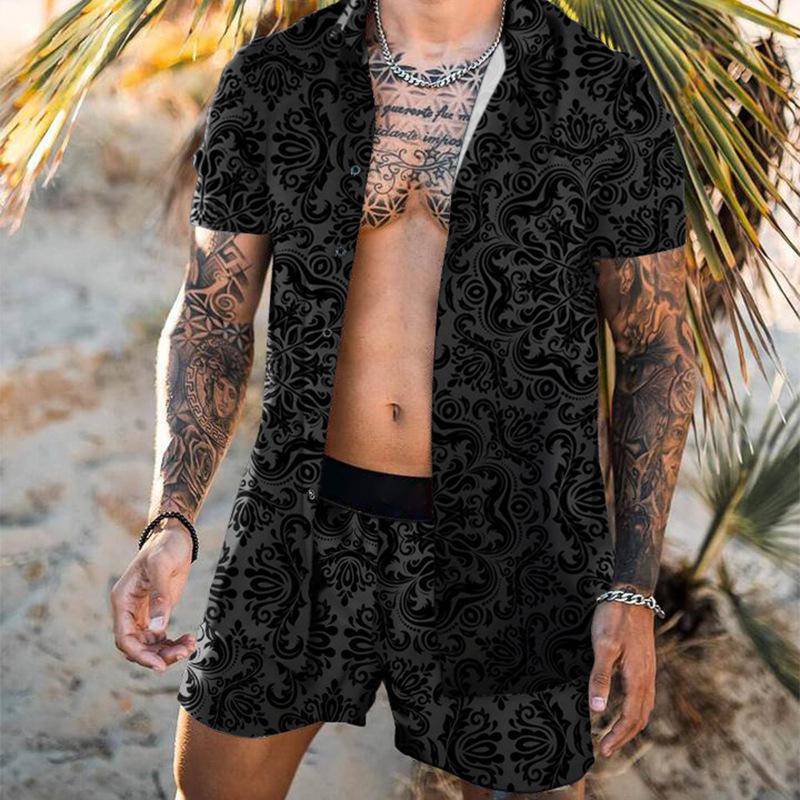 2022 Summer European & American Men's Casual Loose Short-sleeved Shirt & Shorts Beach Set
