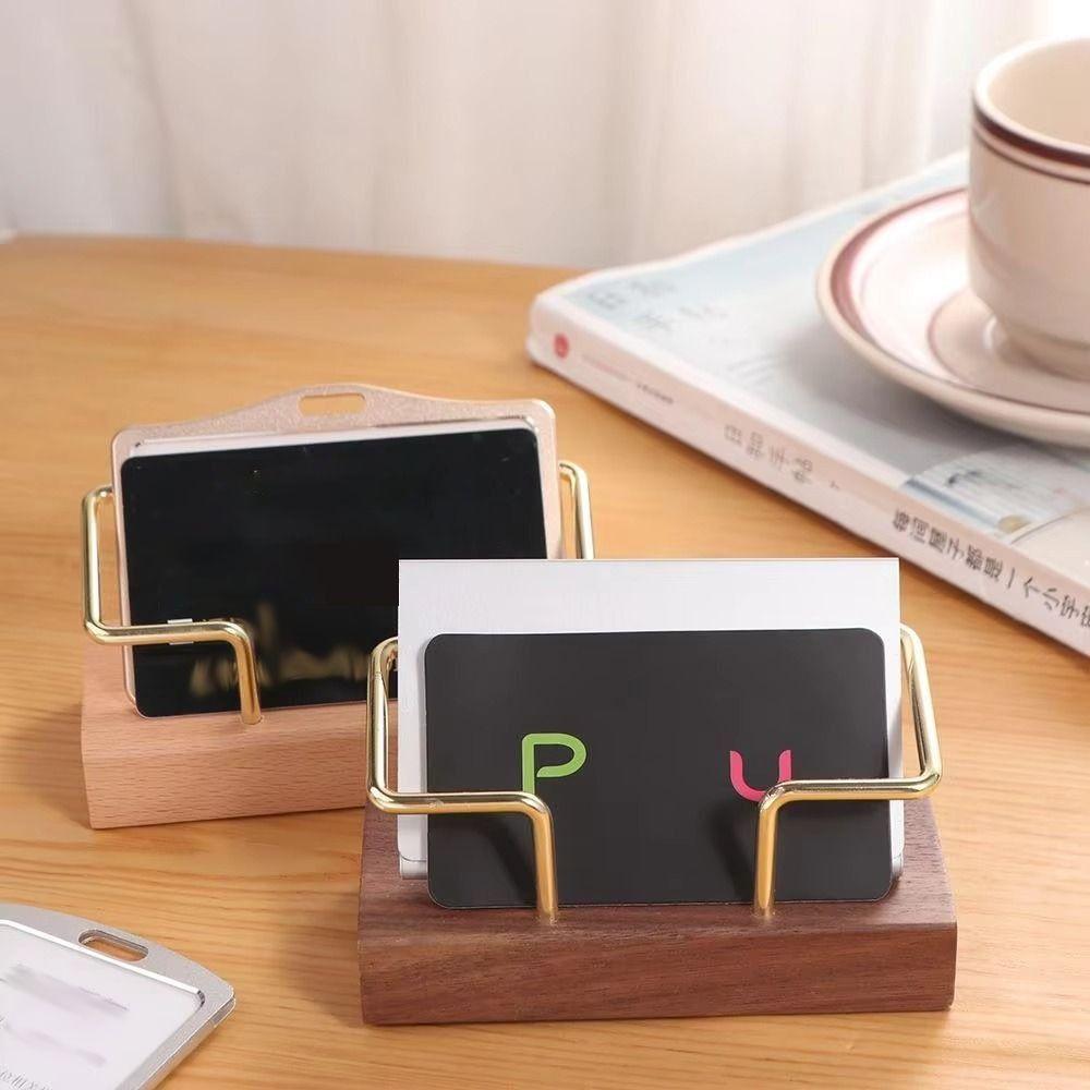 Walnut Wood Wooden Card Holder Tabletop Shelf Cards Display Stand Home Office Supply