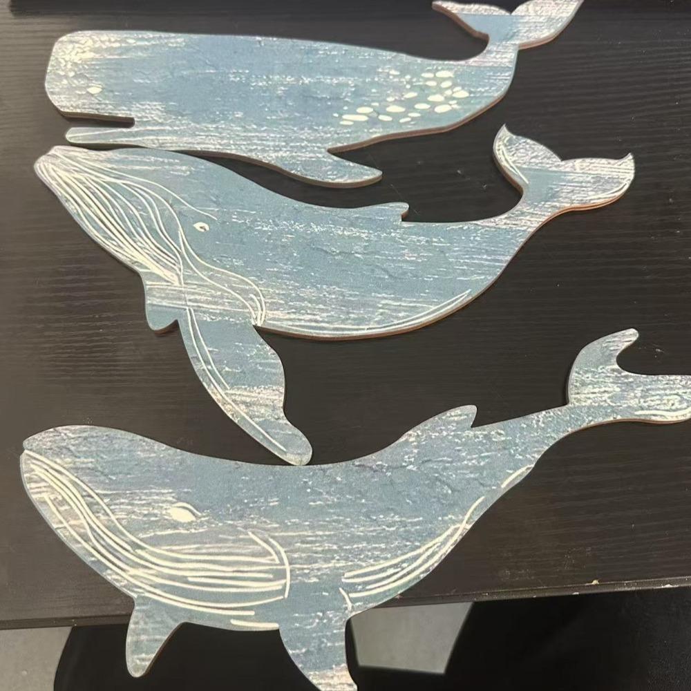 Wooden Whale Signs Pendant Retro Ocean Animal Decoration Whale Shark Wall Ornament Cafe Bar