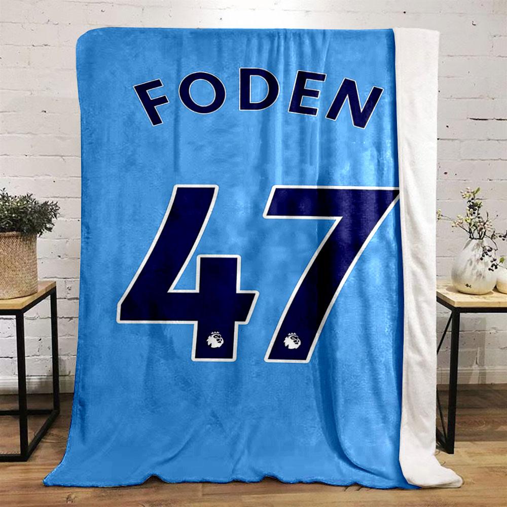 Blue background with "FODEN" and large navy "47" outlined in white. for all seasons blanket lunch break throw gift