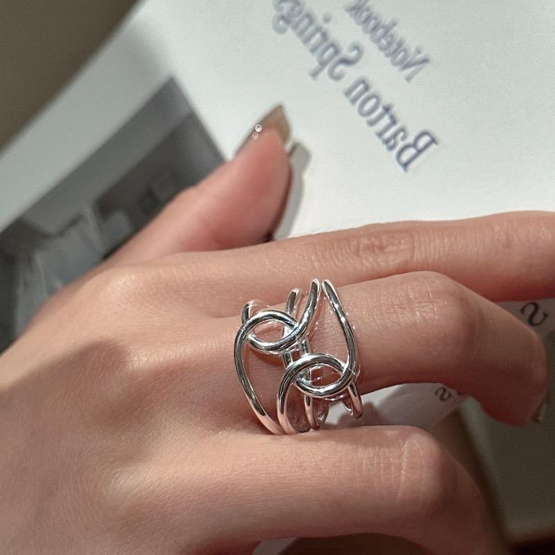 925 Sterling Silver Rings For Women Geometric Fine Jewelry Finger Adjustable Interline Cross Ring For Party Birthday Gift