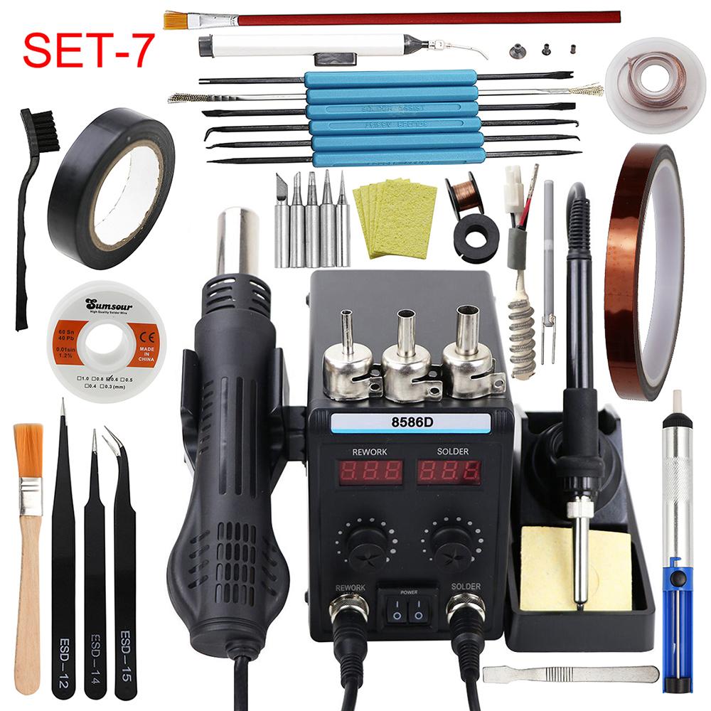 Новая сварочная станция 8586D, двойной цифровой дисплей, фен, паяльник, инструмент для ремонта мобильного телефона, компьютера