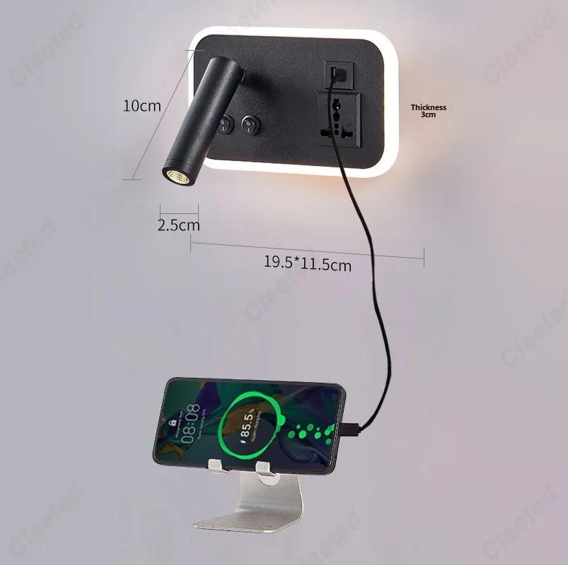 Креативный светодиодный вращающийся настенный светильник с USB-портом для зарядки, декоративный настенный светильник для гостиной, коридора, спальни, кабинета, чтения