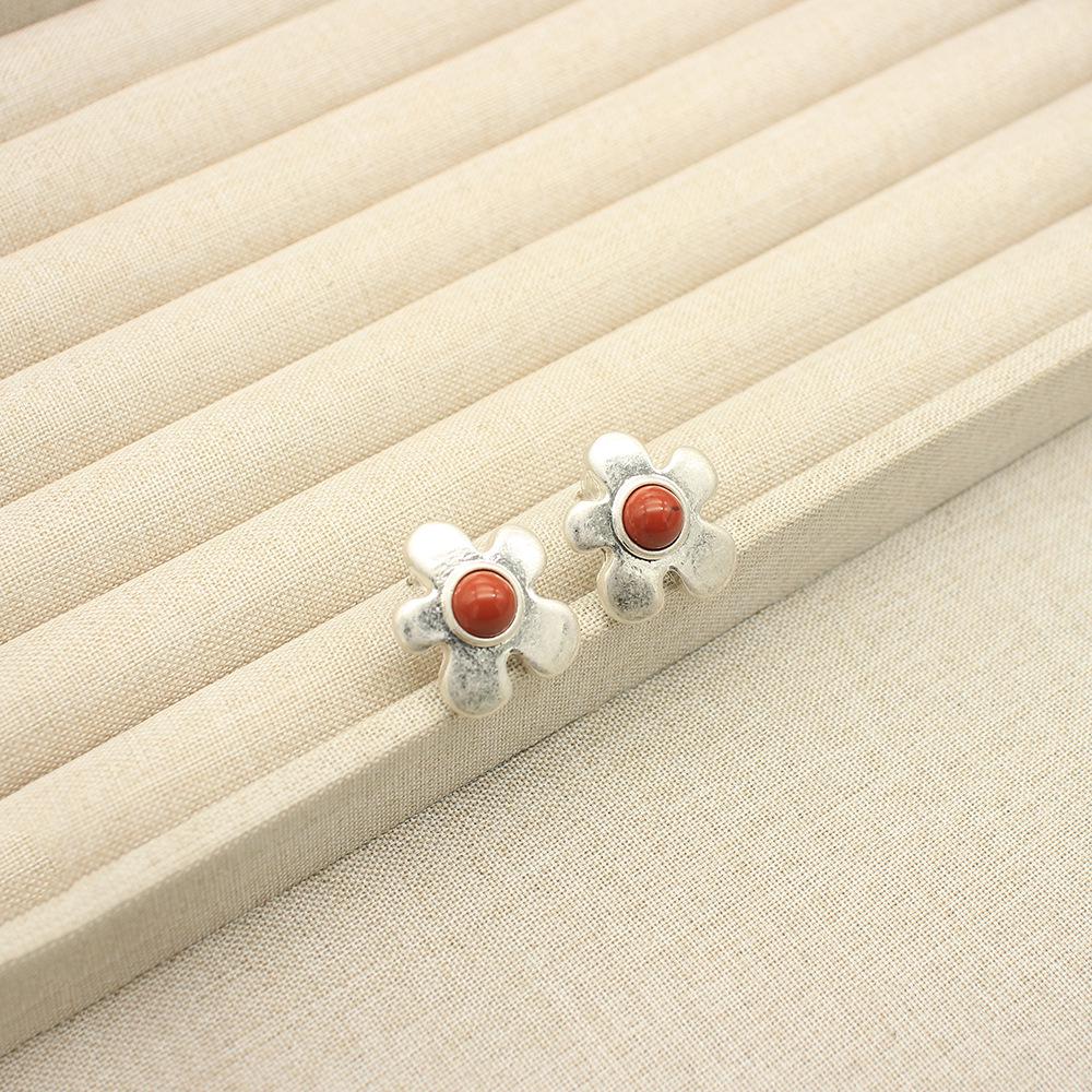 Керамическое ожерелье с фруктами и карибским цветком и серьги с красным камнем