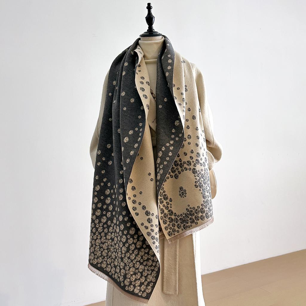 Elegant Floral Jacquard Scarf Imitation Cashmere Soft Warm Versatile Shawl Coldproof Windproof Blanket Scarf For Autumn Winter