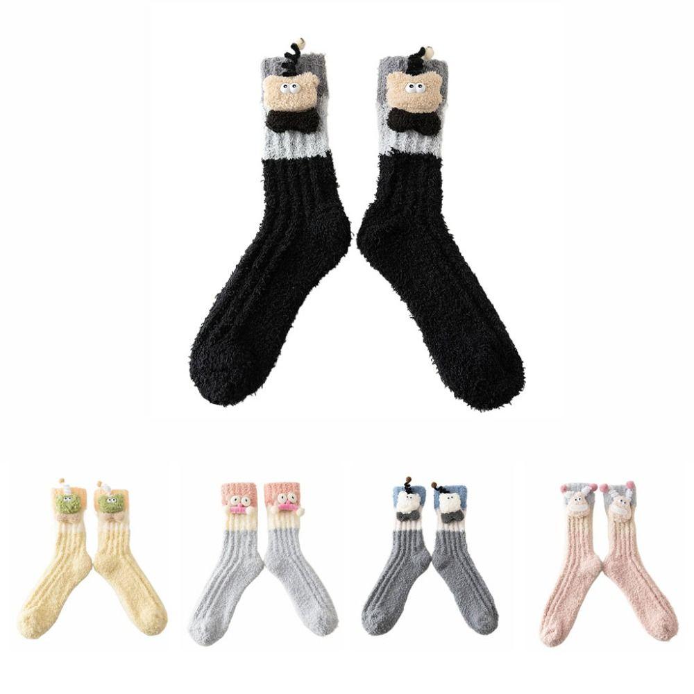 Non-Slip Cartoon Plush Socks Thicken Thermal Warm Socks Coral Fleece Socks Women Autumn Winter