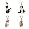 Women Cute Acrylic Cat Key Chains Lovely Black White Cat Pendant Children Funny Keychains Girls Schoolbag Ornament Jewelry