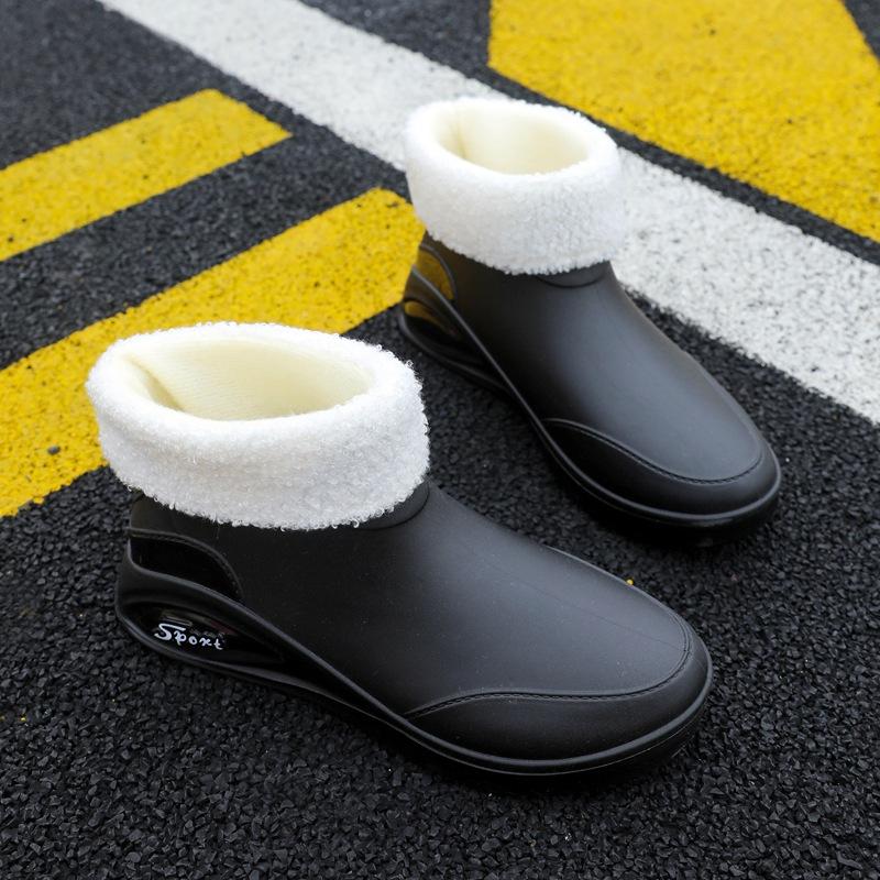 Женская легкая обувь от дождя, флисовые износостойкие резиновые туфли, модная верхняя одежда с низким верхом, короткие резиновые сапоги, нескользящая обувь для воды, мода