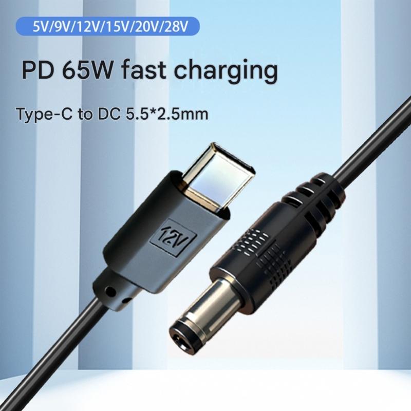 Круглый силовой кабель 5,5x2,5 мм с входом USB C, центрально-положительный шнур для совместимого оборудования, длина 1 метр