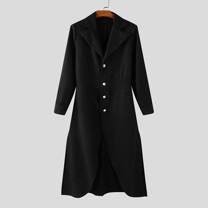 INCERUN Зимние мужские пальто из длинной шерсти меланж с отложным воротником