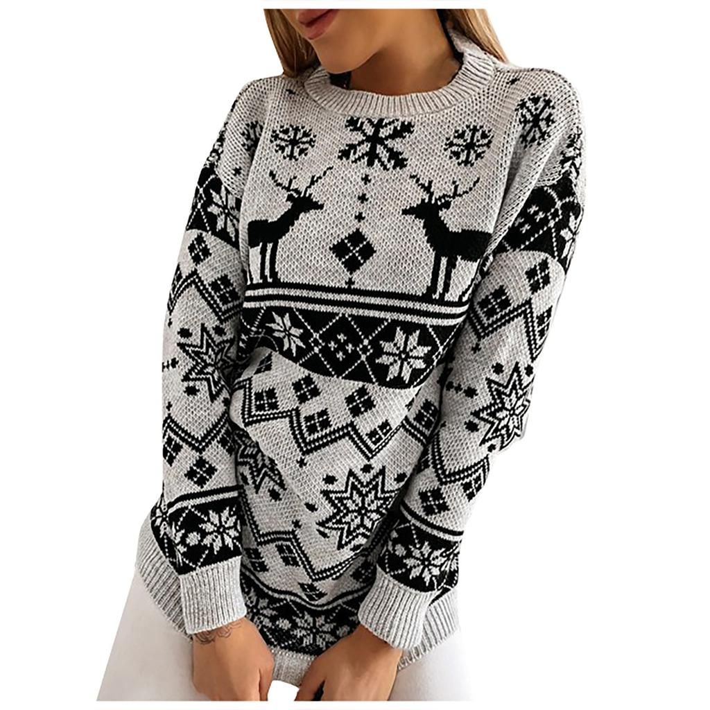 Women's Fashion Winter Christmas Knitted Long Sleeve Round-Neck Sweater