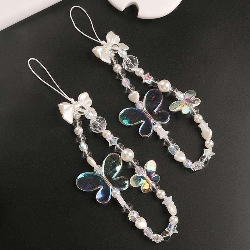 Чехол для мобильного телефона с цепочкой и акриловыми бусинами в виде бабочки для девочек