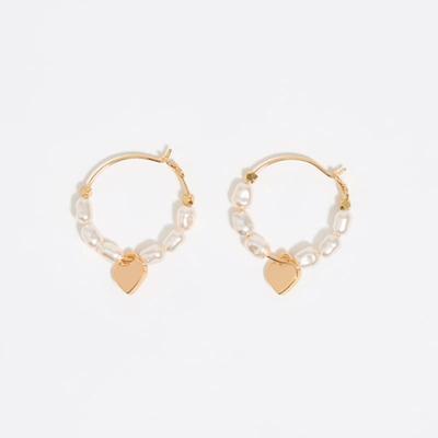 [25FW] BIMBA Y LOLA Gold Heart Pearl Hoop Earrings B256AIW005IVF
