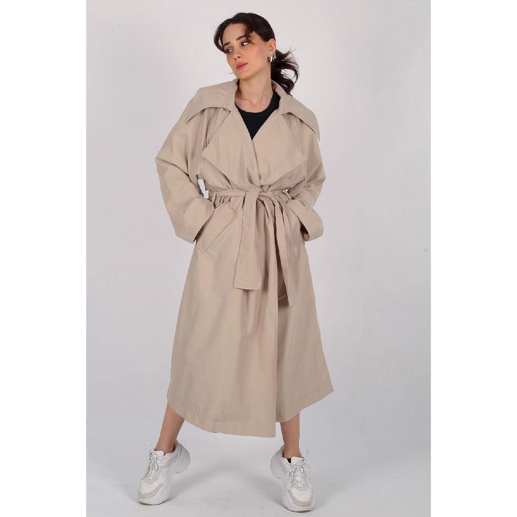 Women's Beige Belted Seasonal Trench Coat