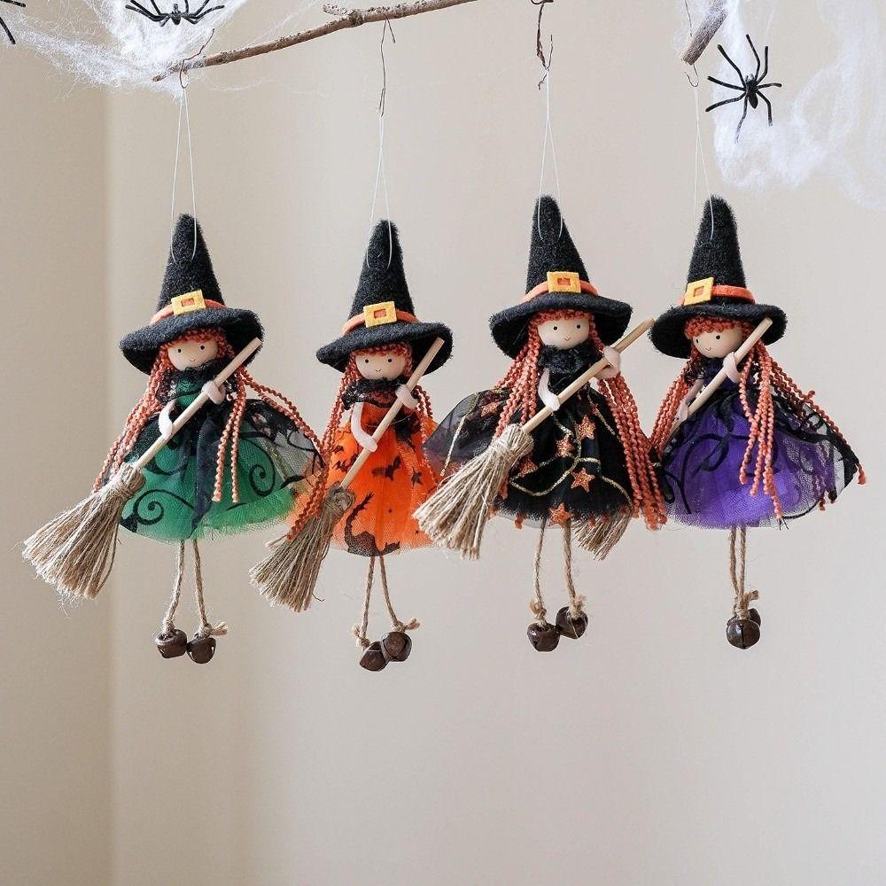 Kid Toy Broom Girl Angel Pendant Bell Foot Witch Figurine Handicraft  Party Supplies