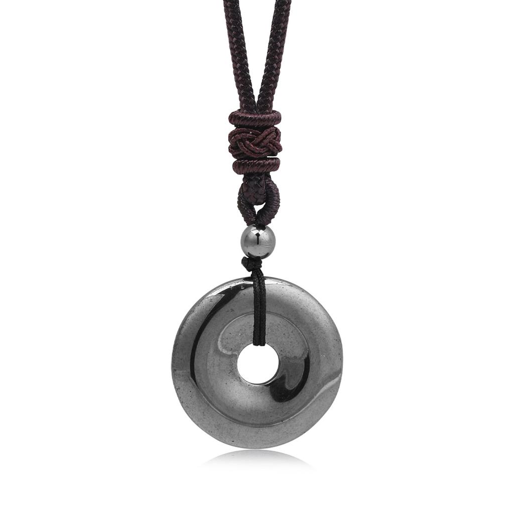 Natural Moon Ring Pendant Silver Black Hematite Bamboo Sporty Long Distance Relationship Couple Necklace Natural Stone Original