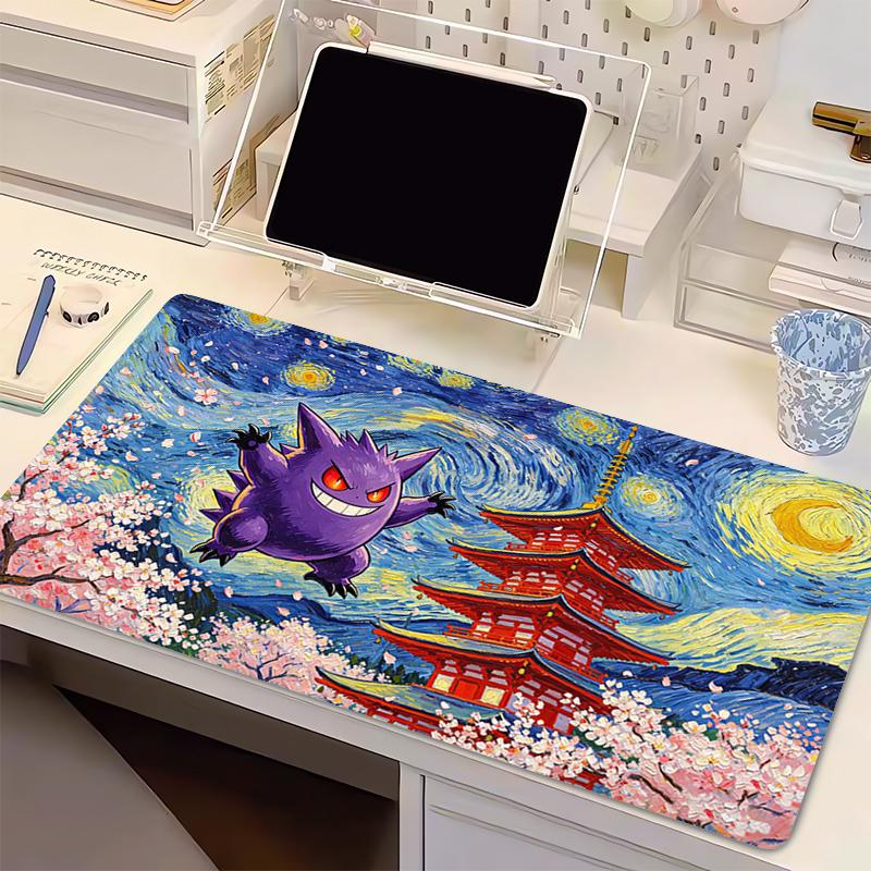 Mouse Pad Pokemon anime Gamer Keyboard Mousepad Gengar Starry Night oil painting Desk Mat Large Gaming Antifray Pad Mouse Mats
