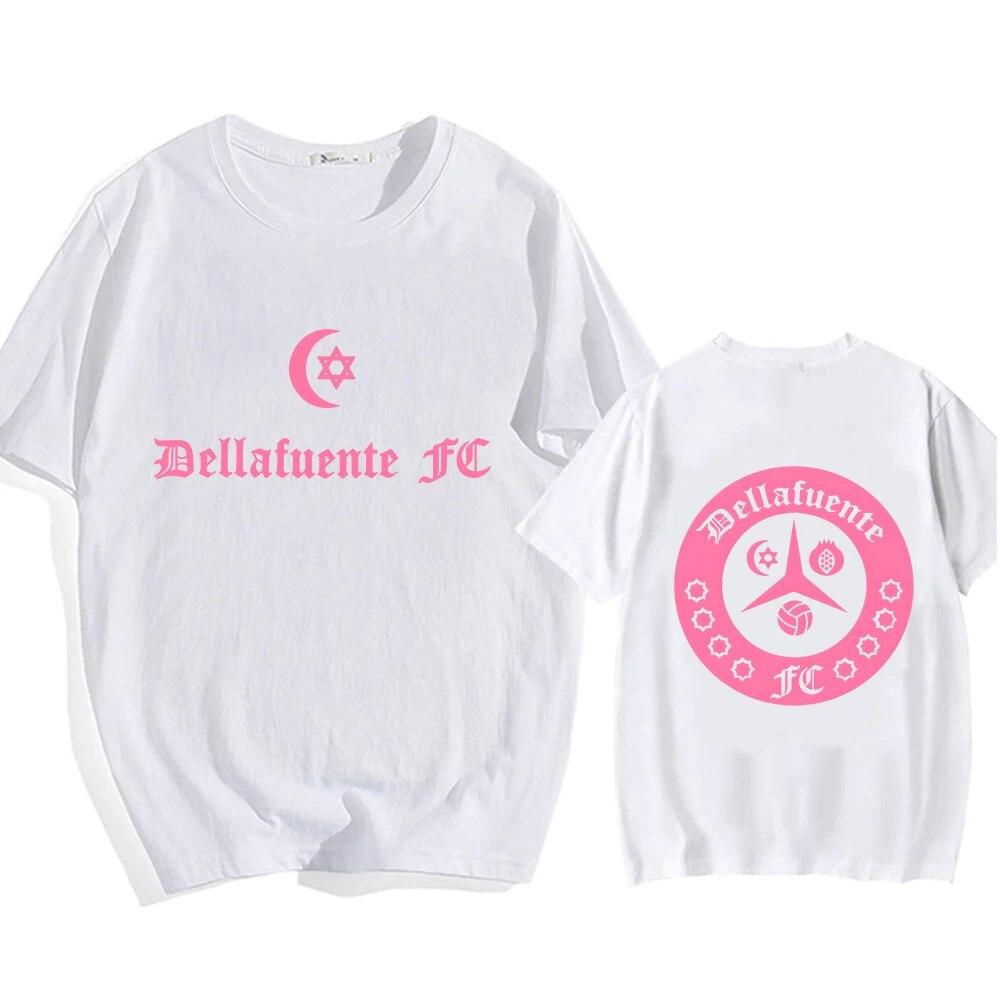 Dellafuente Pink Letter Fashion T-shirt Unisex Women Thick Cotton Short Sleeve Tees Hip Hop Summer Vintage Black Tshirts Clothes