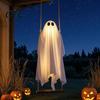 Spooky Front Door Ornament Halloween Hanging Ghost Decoration, Outdoor Swing for Seasonal Party Supplies Porch Yard Garden, Weather Resistant