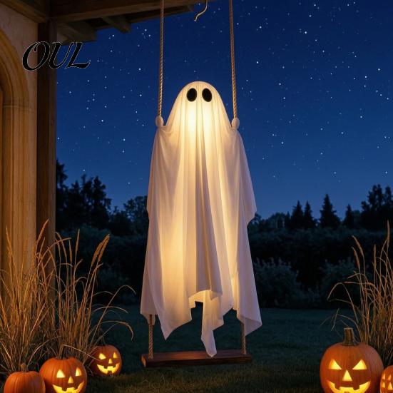 Spooky Front Door Ornament Halloween Hanging Ghost Decoration, Outdoor Swing for Seasonal Party Supplies Porch Yard Garden, Weather Resistant