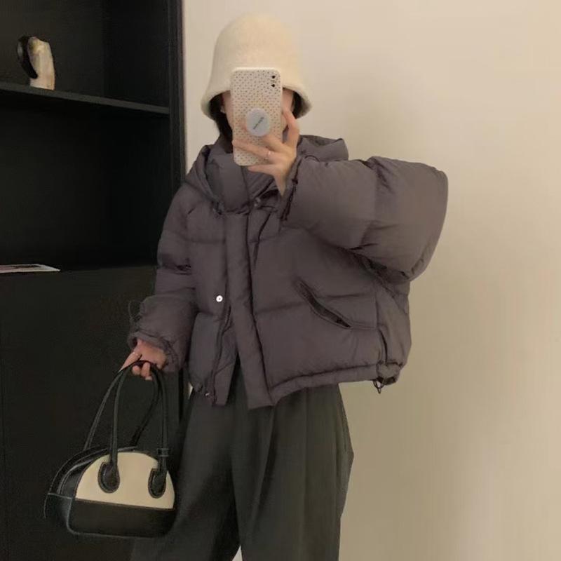 Премиум пуховик с капюшоном женский короткий 2024 зимняя утолщенная однотонная свободная белая утиная пуховая куртка для маленького мужчины