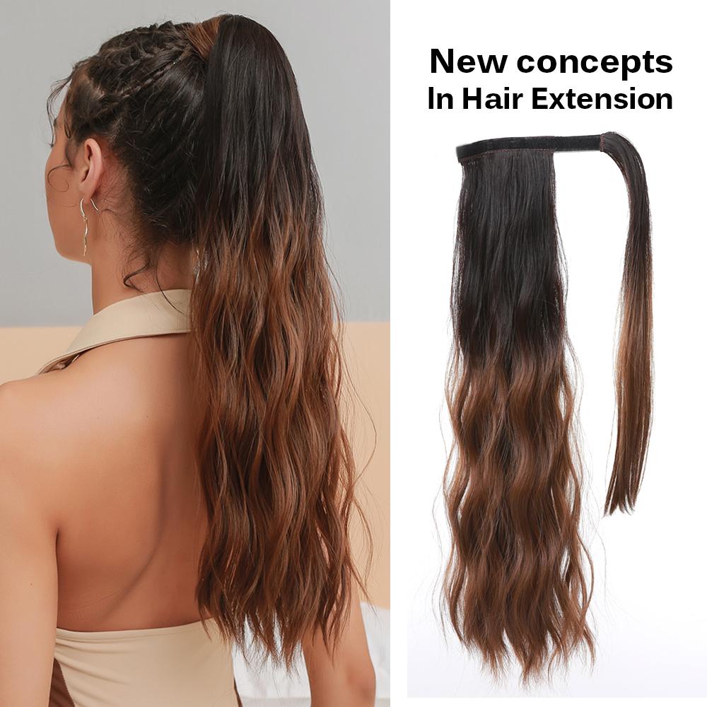 EASIHAIR Long Wavy Curly Wrap Around Clip In Ponytail Hair Extension Synthetic Pony Tail Fake Hair Brown Blonde False Afro Hairpieces Wig