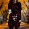 New In Autumn Skeleton Gentleman Print Plus Size Dress Women O'neck Long Sleeves Casual Pocket Dresses