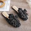 Тапочки Baotou для женщин с квадратным носком, блестками и бусинами, мюли, женская обувь, модные шлепанцы с жемчугом и блестками, большие размеры 34-43