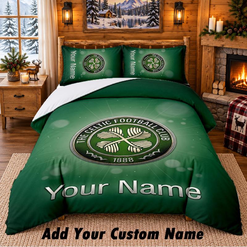 Постельное белье с узором Celtic FC, комплект из 3 предметов, с возможностью персонализации имени, простыня и наволочки для домашней спальни