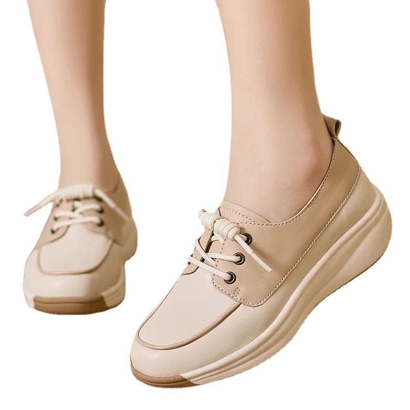 Fashion Women Fashion Platform Flats Sneakers  Autumn Breathable Lace Up Wedge Sport Shoes Comfort Soft Leather Travel Casual Shoes
