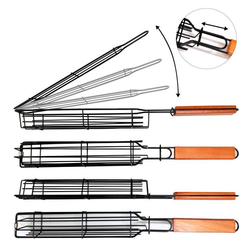 Деревянная ручка, антипригарное покрытие, решетка для барбекю для овощей и сосисок
