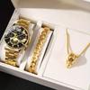 Fashion Men's Luxury Business Quartz Watch with Date Luminous Watch & Bracelet & Skull Pendant, Men's Gifts
