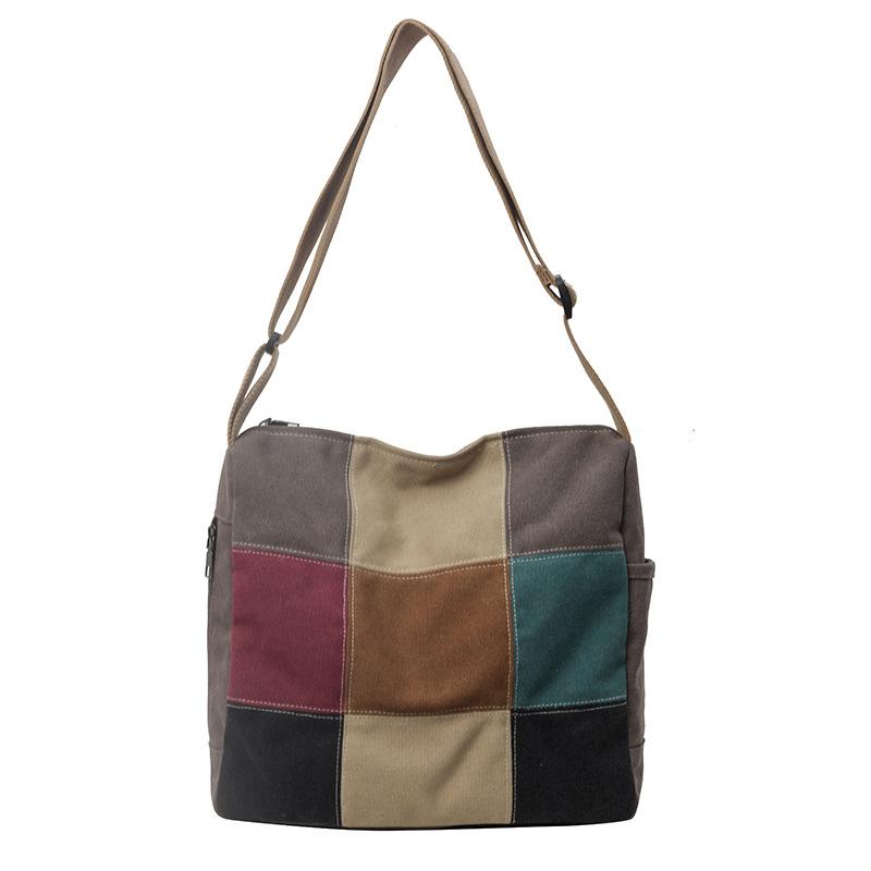 Canvas splicing women's bag new fashion simple retro women's shoulder bag casual large capacity travel messenger bag