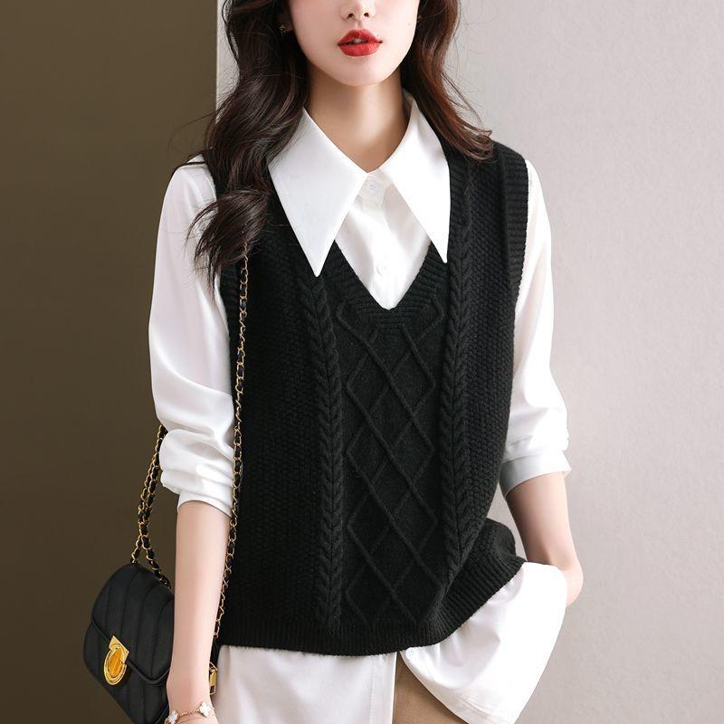 Жилет с V-образным вырезом, свободный свитер без рукавов в винтажном стиле, женская одежда